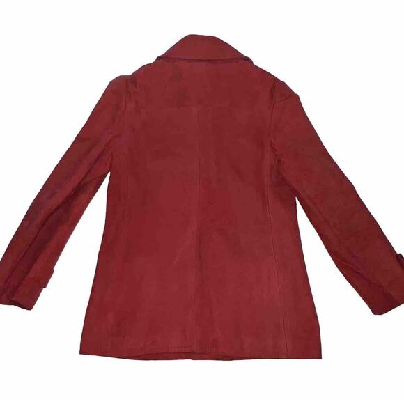 World Knits Suede Coat Women’s Size 12 Red Gold Buttons Leather Jacket Vintage - Picture 8 of 15